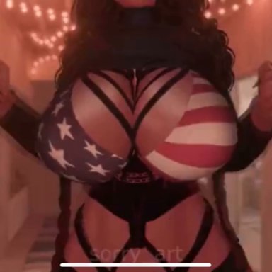 sorry cow, 1boy, american flag bikini, busty boy, cow boy, femboy, hips, huge breasts, pov, 3d, tagme, video