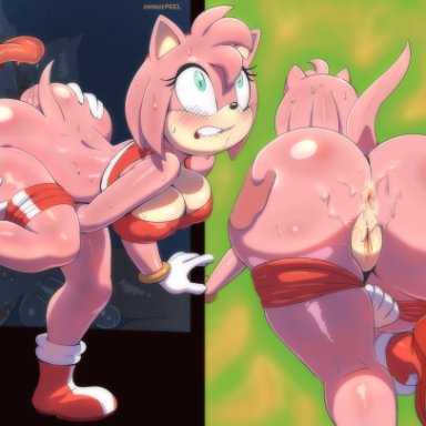 sonic (series), sonic the hedgehog (series), amy rose, tails, orange-peel, 1boy, 1girls, animal ears, anus, ass, big ass, big breasts, big butt, blush, blushing