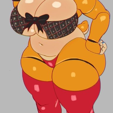 five nights at freddy's, glamrock freddy (fnaf), mrjaysin, 1girls, animatronic, big breasts, blue hair, boob window, bowtie, bra, brown body, brown fur, brown hair, brown skin, busty