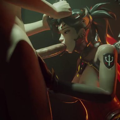 overwatch, devil mercy, mercy, yeero, 1boy, 1girls, blowjob, deepthroat, devil horns, female, horn grab, irrumatio, male, nude, nude male