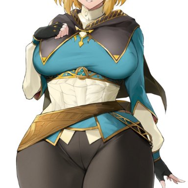 nintendo, tears of the kingdom, the legend of zelda, hylian, princess zelda, zelda (tears of the kingdom), kataku musou, 1girls, big breasts, blonde female, blonde hair, blue eyes, breasts, busty, child bearing hips