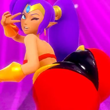 shantae, shantae (character), prevence, ass expansion, belly dancer outfit, belly dancing, butt expansion, cocky smile, female, looking at viewer, moaning in pleasure, ripping clothing, twerking, animated, sound