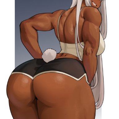 my hero academia, miruko, rumi usagiyama, cromwellb, 1girls, ass, booty shorts, breasts, dark skin, dark-skinned female, dat ass, female, huge ass, long hair, rabbit ears