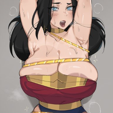 dc, dc comics, wonder woman (series), diana prince, wonder woman, bobtheneet, 1girls, areola slip, areolae, areolae peeking, areolae slip, armpits, arms up, big breasts, black hair