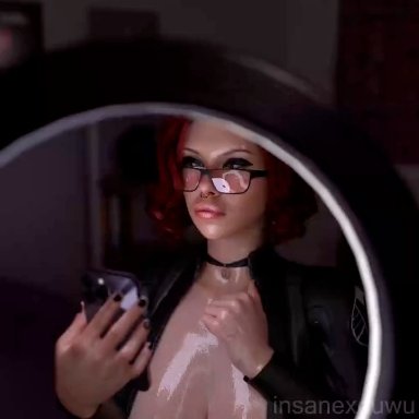 marvel, marvel cinematic universe, marvel comics, black widow (marvel), natasha romanoff, insanexduwu, 1boy, 1girls, big breasts, big lips, blowjob, breasts out, choker, cleavage, cum in mouth