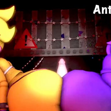 five nights at freddy's, five nights at freddy's 2, purple girl, purple guy (fnaf), toy chica (eroticphobia), toy chica (fnaf), wendy afton, anth nsfw, anthnsfw, banillansfw, eroticphobia, 1girls, 2girls, ass, assjob