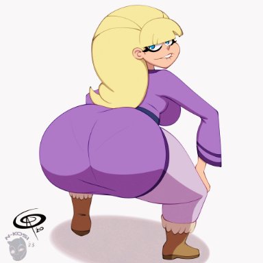 gravity falls, thicc-verse, pacifica northwest, frostbiteboi, n-kosi, n-kosi (coloring), 1girls, ass, ass in dress, ass shake, big ass, big breasts, biting lip, blinking, blonde hair