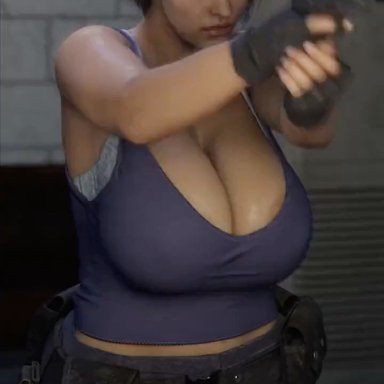 capcom, resident evil, resident evil 3, jill valentine, vreya3d, alternate breast size, big boobs, big breasts, big tits, boobs, breasts, brown hair, busty, cleavage, clothed