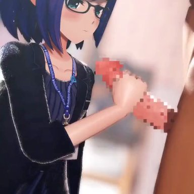 hololive, a-chan (hololive), pon 1564327, fully clothed, glasses, handjob, animated, censored, loop, looping animation, tagme, video