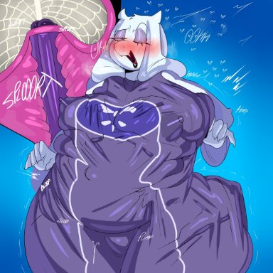 undertale, muffet, toriel, tayuri, 1futa, 1girls, anthro, chubby female, female, futa on female, futanari, mounted, sharing clothes, sneaky sex, standing