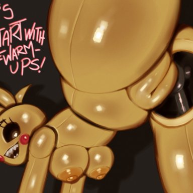 five nights at freddy's, five nights at freddy's 2, toy chica (fnaf), jollysart, areola, areolae, big breasts, black sclera, breasts, nipples, presenting, pussy, solo, solo female, tagme