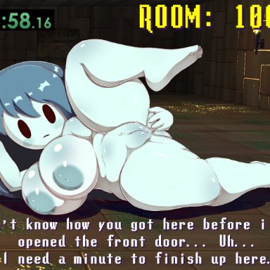 spooky's house of jump scares, spooky (shojs), dakagite, 1girls, big breasts, blue hair, blue skin, caught, caught masturbating, completely nude, completely nude female, female, female only, full body, ghost