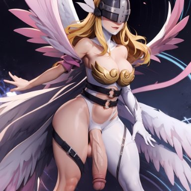 digimon, angewomon, digimon (species), puffyart, 1futa, armor, ass, belt, belt buckle, big breasts, big penis, blonde, blonde hair, boots, bra