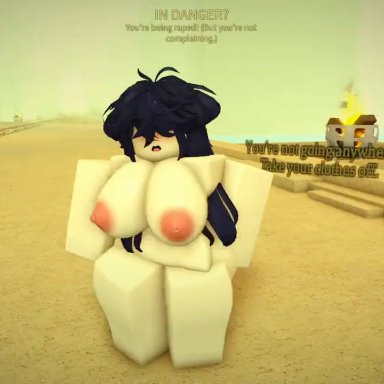 roblox, rogue lineage, robloxian, darriel (artist), 1girls, areolae, blue hair, blush, breast jiggle, forced, forced sex, large breasts, light-skinned female, mouth open, solo