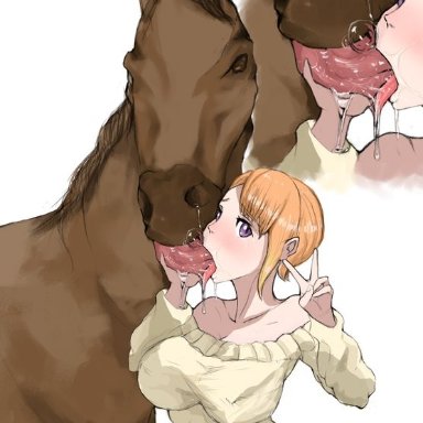 erinhere3, extreme french kiss, female, french kiss, horse, interspecies, kissing, making out, mieruko-chan, tongue in mouth, yurikawa hana, zoophilia