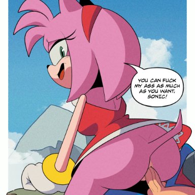 sega, sonic (series), sonic the hedgehog (series), amy rose, sonic the hedgehog, kangarart, 1boy, 1girls, anal, anal sex, anthro, anus, ass, blue skin, female on top