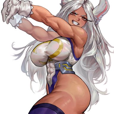 boku no hero academia, my hero academia, miruko, rumi usagiyama, usagiyama rumi, sayanestia, 1girls, breasts, dark skin, dark-skinned female, female, hero outfit (mha), highleg leotard, huge breasts, leotard