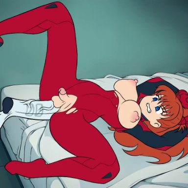 neon genesis evangelion, asuka langley sohryu, rei ayanami, futmad (editor), 2futas, angry, arms above head, balls, belly, belly bulge, belly expansion, blue eyes, bouncing balls, bouncing breasts, bouncing penis