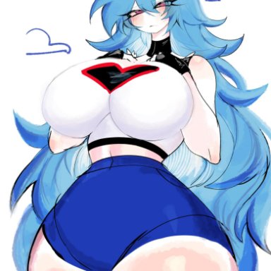 friday night funkin, friday night funkin mod, sky (friday night funkin), skyblue, usa37107692, big breasts, blue hair, long hair, pink eyes, thick ass, thick thighs, thighs, white body