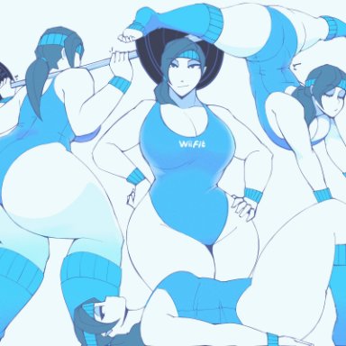 super smash bros., wii, wii fit, wii fit trainer, cdlum, 1girls, ass, big ass, black hair, blinking, breasts, bubble butt, cleavage, closed eyes, clothing