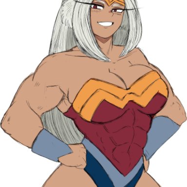 boku no hero academia, dc, my hero academia, miruko, rumi usagiyama, usagiyama rumi, wonder woman, wonder woman (cosplay), ettso, 1girls, abs, abs visible through clothing, alternate hairstyle, animal ears, athletic