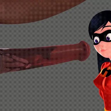 disney, pixar, the incredibles, violet parr, spezvolf, accessory, animal genitalia, animal penis, balls, big penis, blush, body hair, breasts, duo, equid