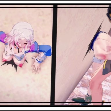 honkai (series), honkai: star rail, caelus (honkai: star rail), march 7th (honkai: star rail), ass, ass shake, big breasts, hyper breasts, leg grab, rape, stuck, stuck in wall, animated, mp4, no sound