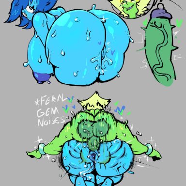 steven universe, lapis lazuli (steven universe), peridot (steven universe), wolflance, 1futa, 1girls, anal, anal sex, ass, balls, big ass, big breasts, big butt, big penis, blue hair