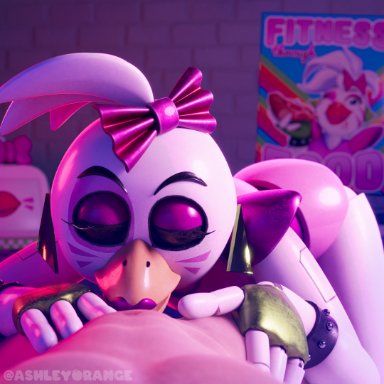 five nights at freddy's, glamrock chica (fnaf), ashleyorange, animatronic, arched back, avian, avian humanoid, beak, blowjob, closed eyes, deepthroat, fellatio, furry, pov, sucking penis