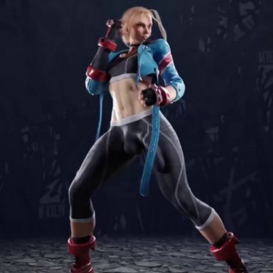 street fighter, street fighter 6, cammy white, kassowit, bulge through clothing, clothed, futanari, muscular futanari, 3d, animated, sound, sound edit, tagme, video