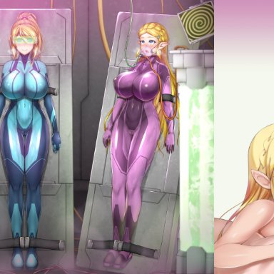 metroid, nintendo, pok&#233;mon, pokemon, the legend of zelda, cintia (pok&#233;mon), cynthia (pokemon), princess zelda, samus aran, zelda (breath of the wild), hevn, before and after, collaborative fellatio, fellatio, hearts in eyes