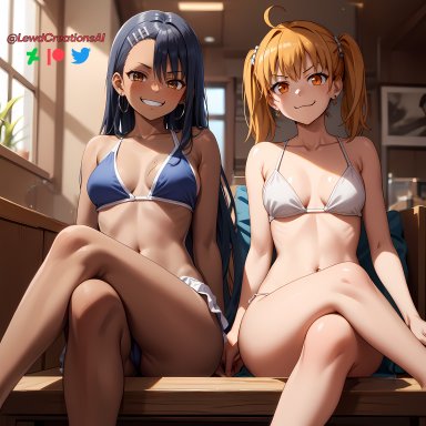 please don't bully me, nagatoro, hayase nagatoro, yoshi (nagatoro), lewdcreationsai, bikini, bikini top, black hair, breasts, cameltoe, cleavage, crossed legs, dark hair, dark skin, dark-skinned female, dominant