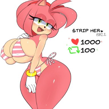 sega, sonic (series), amy rose, mishythesheep, anthro, big breasts, bikini, blush, bracelet, breasts, clothed, clothing, eulipotyphlan, female, furry