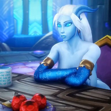 blizzard entertainment, warcraft, world of warcraft, draenei, pyrista, noname55, athletic female, big breasts, blue body, blue skin, breasts, busty, fantasy, female, female focus