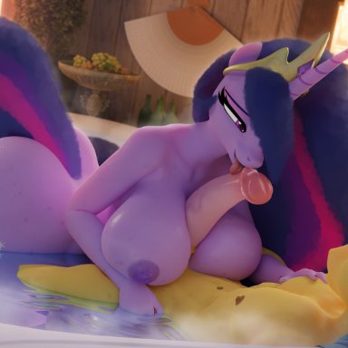 friendship is magic, hasbro, my little pony, flash sentry (mlp), queen twilight sparkle (mlp), twilight sparkle (mlp), hooves-art, animal genitalia, animal penis, anthro, bathtub, blue hair, bodily fluids, detailed background, duo