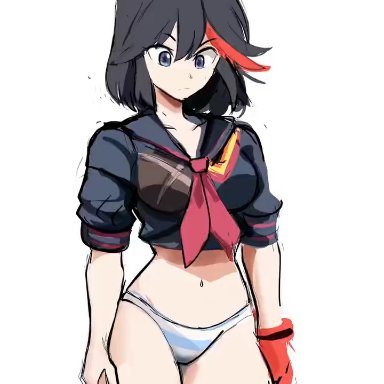 kill la kill, matoi ryuuko, senketsu, black hair, breasts, rakeenart, red hair stripe, tagme, video