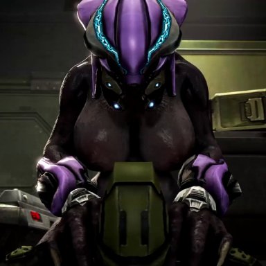 halo (series), female sangheili, sangheili, scrungusbungus, 1boy, 1girls, alien, alien girl, areolae, ass, athletic female, bouncing ass, bouncing breasts, bouncing testicles, breasts