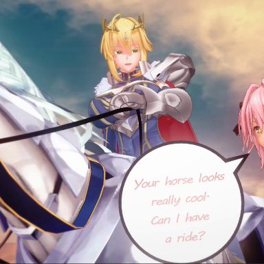 fate (series), fate/grand order, artoria pendragon, artoria pendragon (lancer), astolfo (fate), artoria, big breasts, blonde female, blonde hair, femboy, femboy on female, fgo, fucked senseless, fucked silly, horse