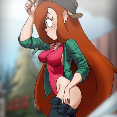 disney, disney channel, gravity falls, wendy corduroy, inker comics, inkershike, 1female, 1girls, female, female focus, female only, flannel, freckles on face, ginger, one piece swimsuit