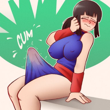 dragon ball, dragon ball z, shounen jump, chichi, dakota018, 1futa, 3:, bangs, big breasts, big thighs, black hair, blush, breasts, closed eyes, clothed