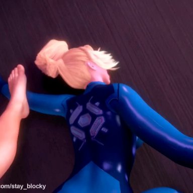 metroid, nintendo, samus aran, zero suit samus, stay blocky, 1boy, 1girls, big ass, big breasts, big butt, blonde female, blonde hair, blonde hair female, blowjob, blowjob face