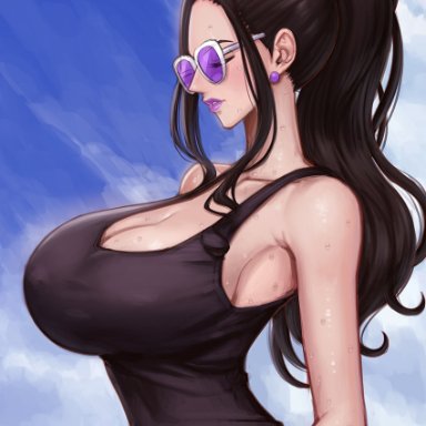 one piece, shounen jump, nico robin, kyopink, big breasts, breasts, cleavage, huge breasts, long hair, sunglasses, post timeskip, post-timeskip