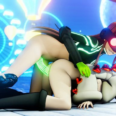 persona, persona 5, sakura futaba, sophia (persona 5), amateurthrowaway, ahe gao, ass, female, futanari, hair pull, sex toy, strap-on, vaginal penetration, 3d, animated