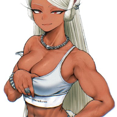 boku no hero academia, my hero academia, miruko, usagiyama rumi, 1girls, abs, bare shoulders, biceps, breasts, bunny ears, bunny girl, chains, condom, condom wrapper, dark skin