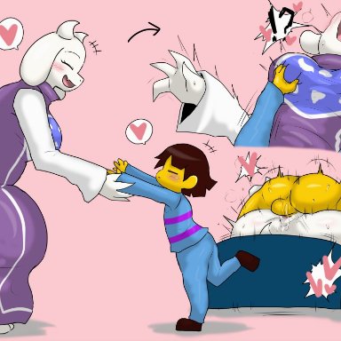 undertale, undertale (series), frisk, toriel, enigi09, !, !?, ?, 1boy, 1boy1girl, 1female, 1girl1boy, 1girls, 1male, anthro