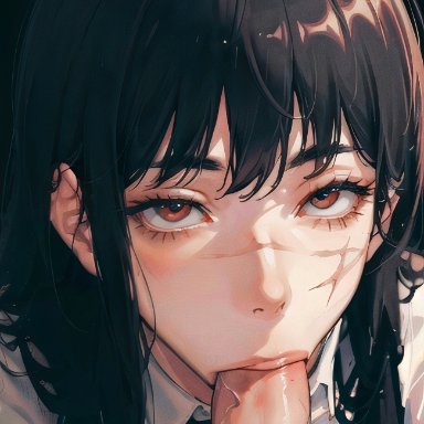 chainsaw man, war devil (chainsaw man), yoru (chainsaw man), em iy as, black hair, blowjob, female, penis, ai generated, tagme