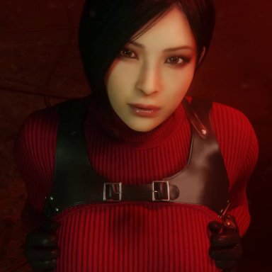 resident evil, resident evil 2, resident evil 2 remake, ada wong, lazyprocrastinator, 1boy, 1girls, asian female, between breasts, black hair, clothed paizuri, clothed sex, erection, gloves, looking at viewer