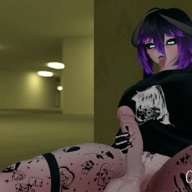 backrooms, vrchat, charlottevr, big breasts, black hair, blue eyes, breasts, cum, cum on floor, dominant, futa only, futanari, goth, goth girl, goth milf