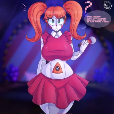 five nights at freddy's, five nights in anime, fnaf, fnia, baby (fnafsl), circus baby, circus baby (fnaf), tr yithaz, 1girls, asking a question, asking viewer, big breasts, breasts, breasts bigger than head, clown
