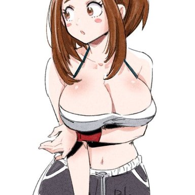 boku no hero academia, my hero academia, ochako uraraka, uraraka ochako, relaxjon, big breasts, booty shorts, cleavage, midriff